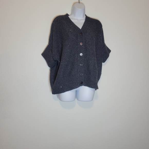 Talbots size sp wool blend short sleeves cardigan w/sequins - Picture 1 of 5